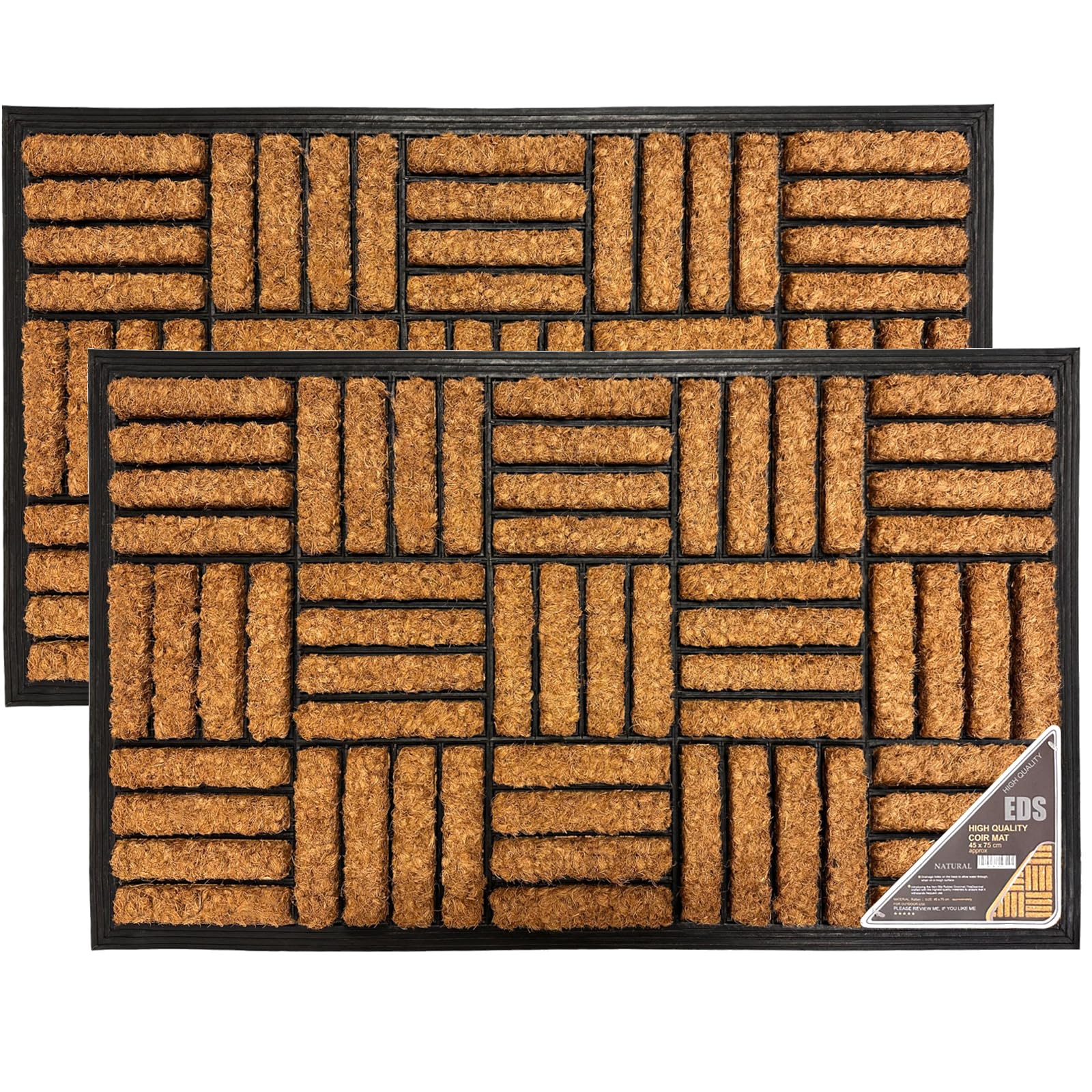 EDS Coco Coir Door Mat with Rubber Backing Floor Mat Outdoor Mat Heavy Duty Doormats Shoe Scrapper Removes Grass and Dirt, for Front Door, Patio and Entrance (45 X 75 CM) (PACK OF 2)