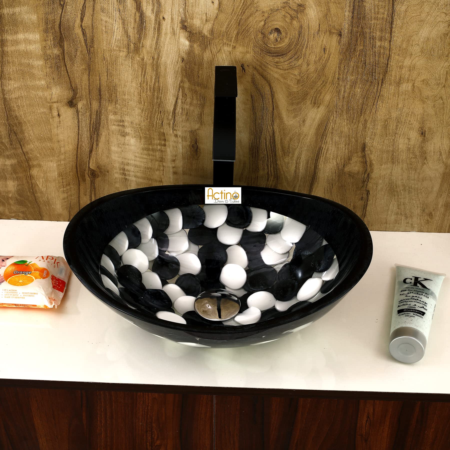 Noble table top wash basin/counter top sink Pebbles Design Oval Wash Basin for Bathroom (Multicolour)