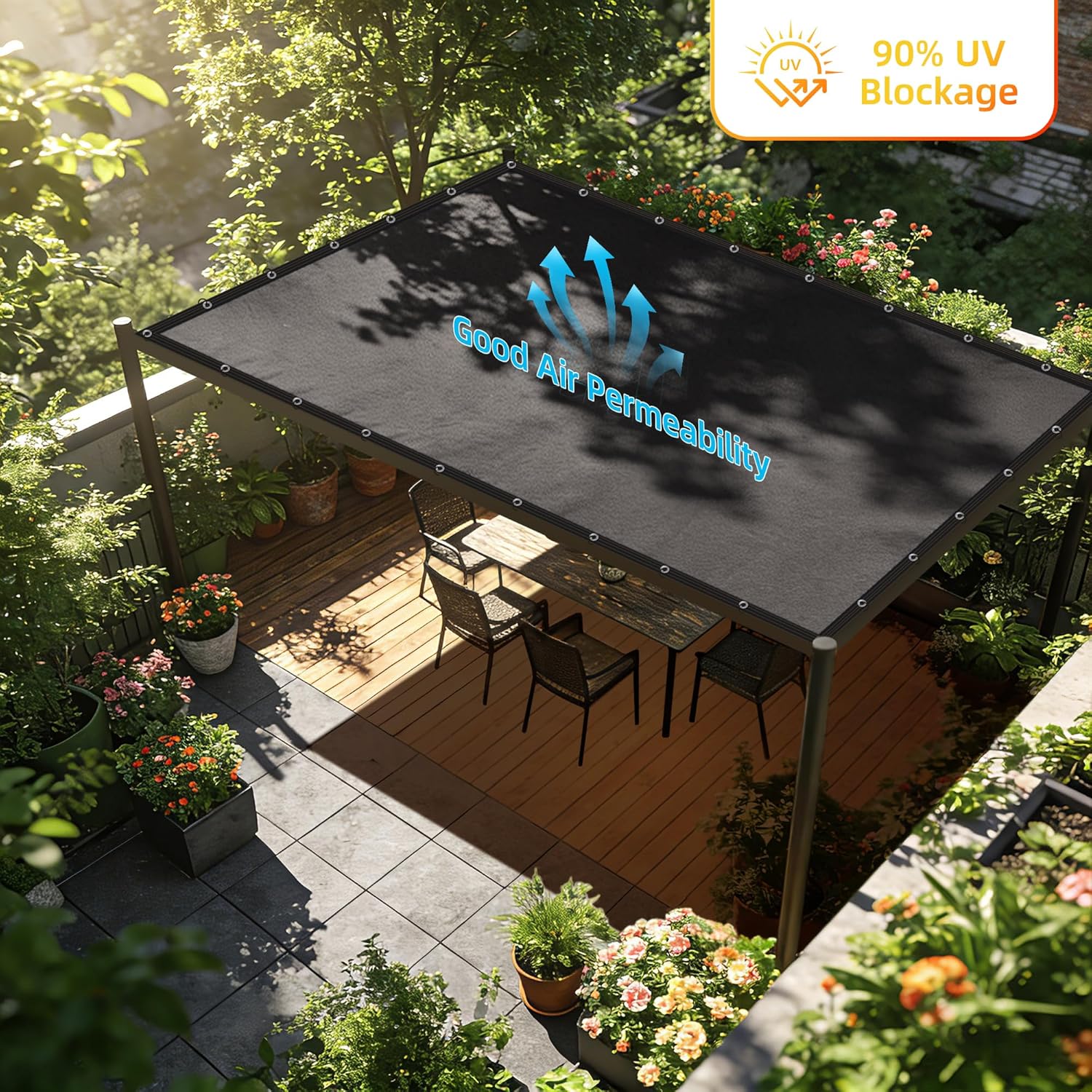 90% Sun Shade Cloth for Patio and Pergola, UV Protection HDPE Shade Net with Reinforced Edges and Grommets, Heat-Resistant Sunshade for Garden, Backyard, Deck, 10X20 FT