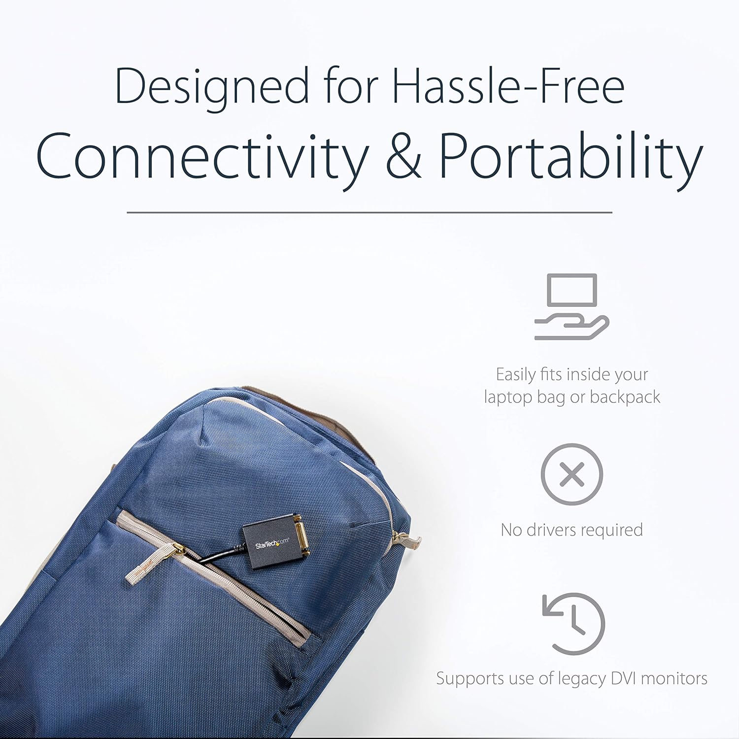 StarTech.com DisplayPort to DVI-D Adapter placed inside a laptop bag