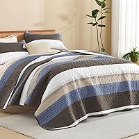 Vista 31 de Litanika - Juego de edredón de verano, diseño de retazos a rayas, 3 piezas, de microfibra suave (1 edredón + 2 fundas de almohada) tamaño queen