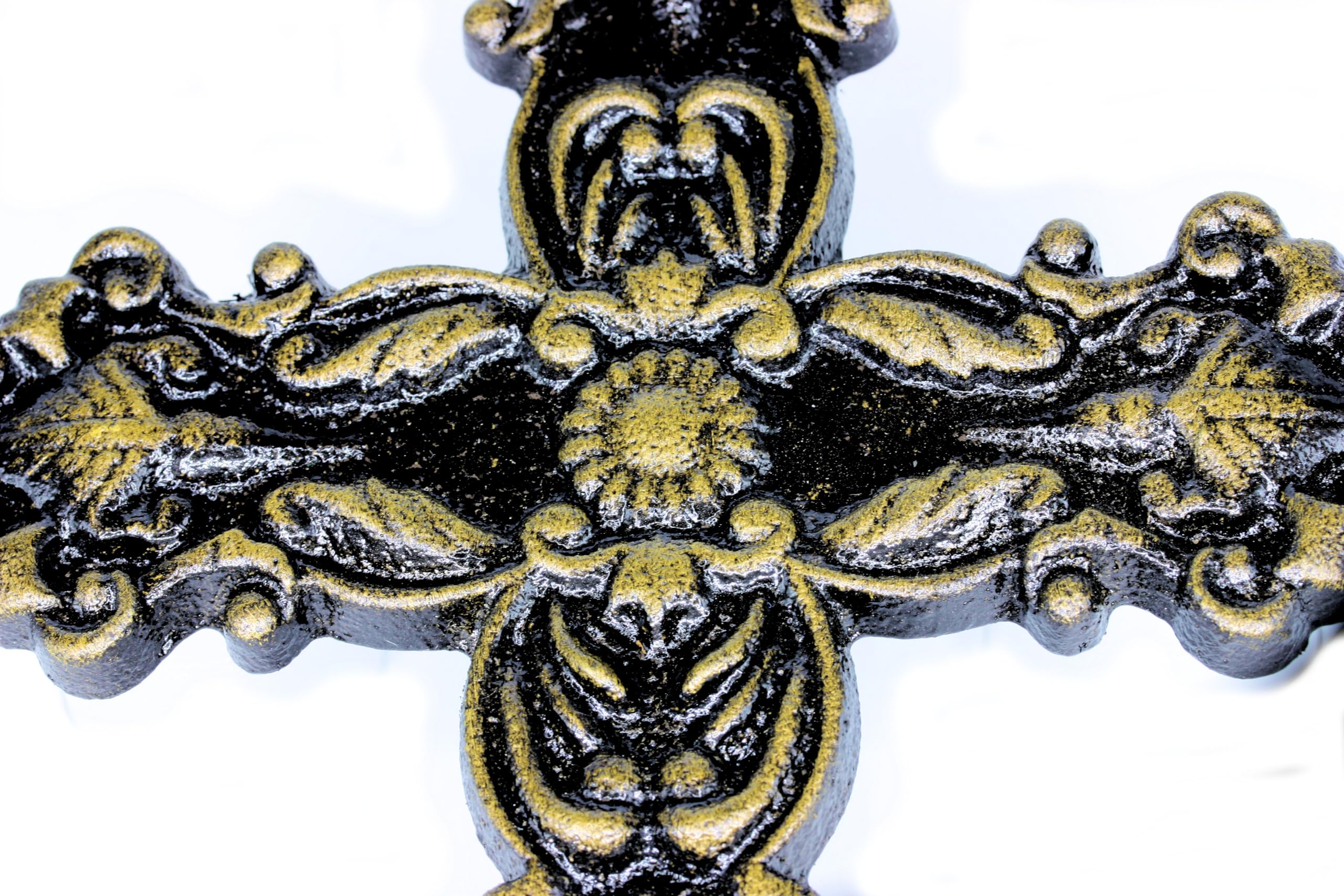 UHRIG Massives Wand Kreuz aus Gusseisen, Schmiedeeisen Kruzifix, 25cm hoch. (Antik Schwarz/Gold)