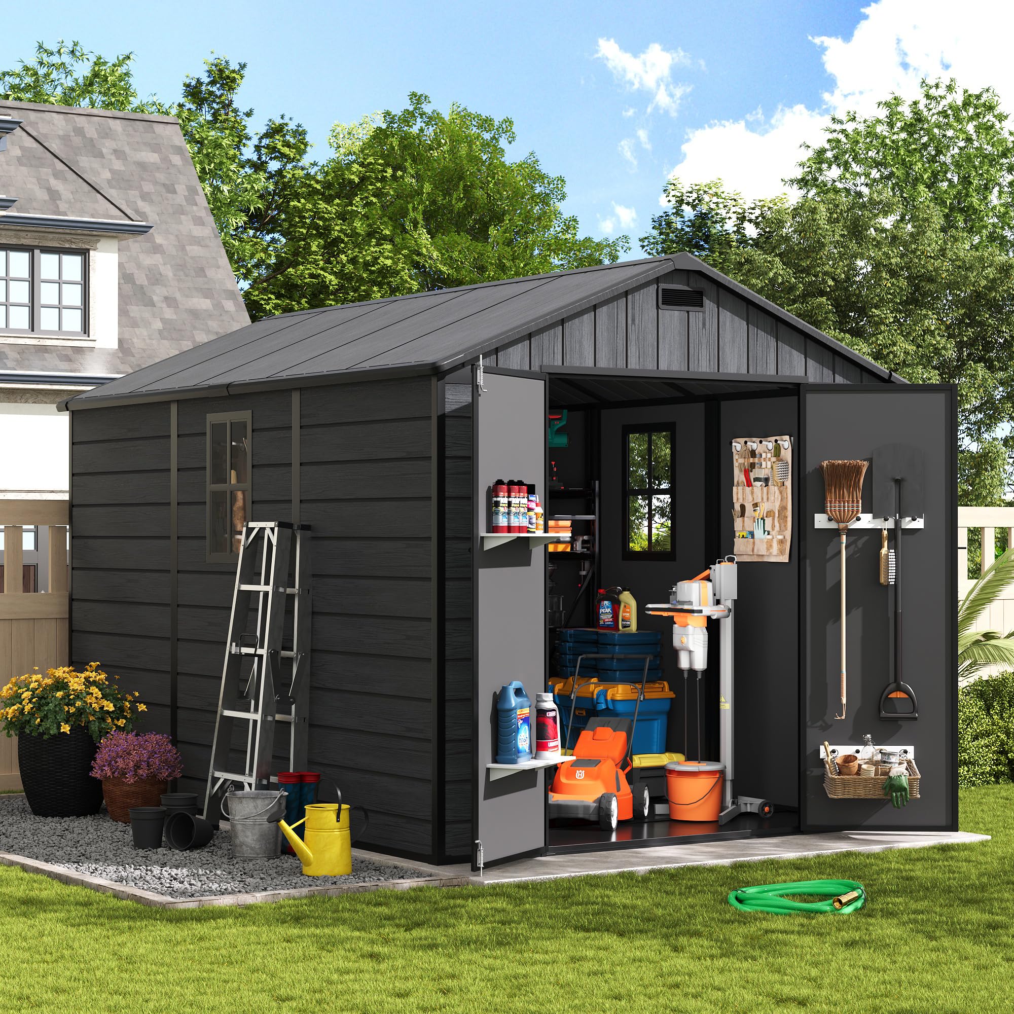 Amopatio Resin Outdoor Storage Shed with Floor