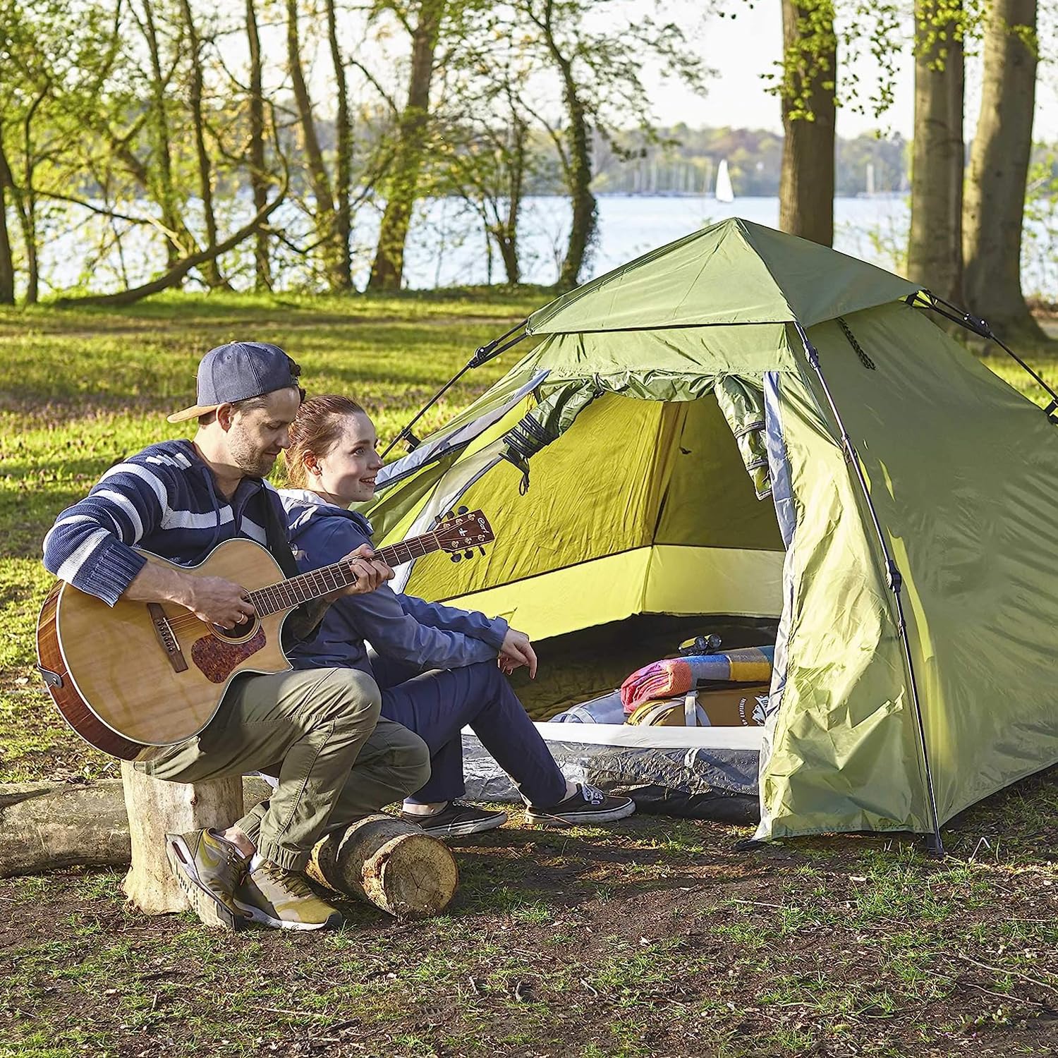 Lumaland Tenda da campeggio pop-up | tenda a cupola per 2-3 persone 215 x 195 x 120 cm | 4 stagioni | tenda da trekking e festival | leggera, impermeabile e robusta | montaggio semplice, veloce
