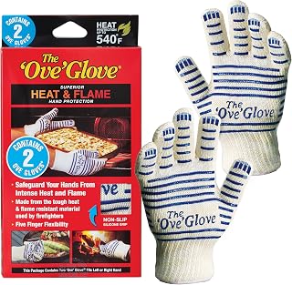 Ove Glove Pack of 2: 540°F Heat & Flame Resistant Oven Mitts with 5-Finger Grip for BBQ, Kitchen & Grilling