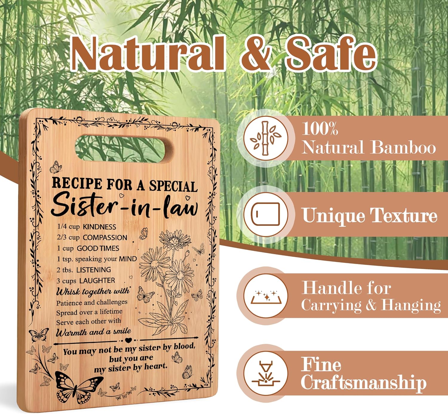 Sister in Law Gifts Cutting Chopping Board, Best Sister in Law Gifts from Sister, Sister-in-Law Gifts for Mother's Day Wedding Christmas Decorative Bamboo Cutting Boards for Kitchen