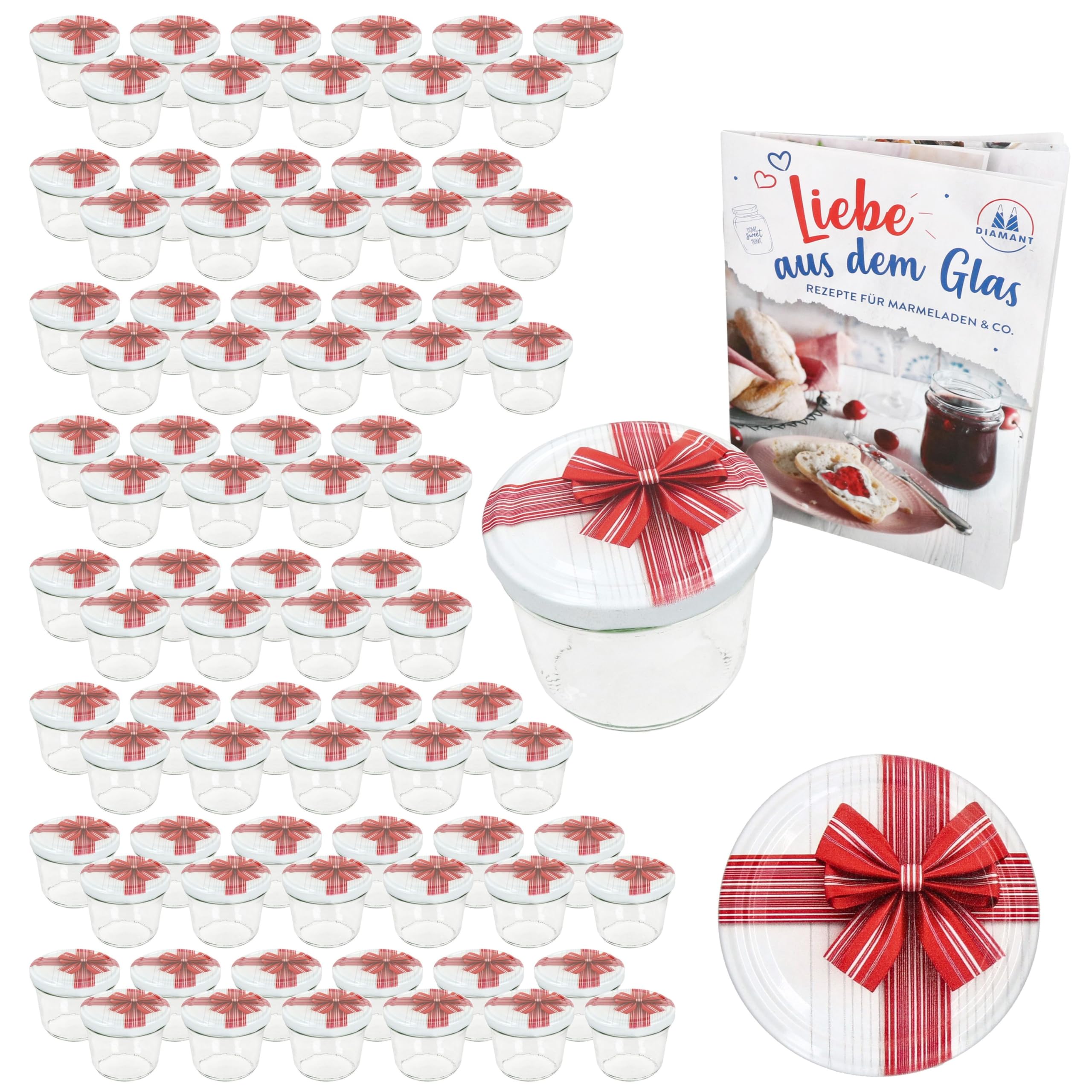 MamboCat 100er Set Sturzglas 230 ml mit Schraub-Deckel Geschenk I Einmachgläser + to 82 Deckel mit Diamant-Zucker-Rezept I Vorratsgläser einkochen & konservieren