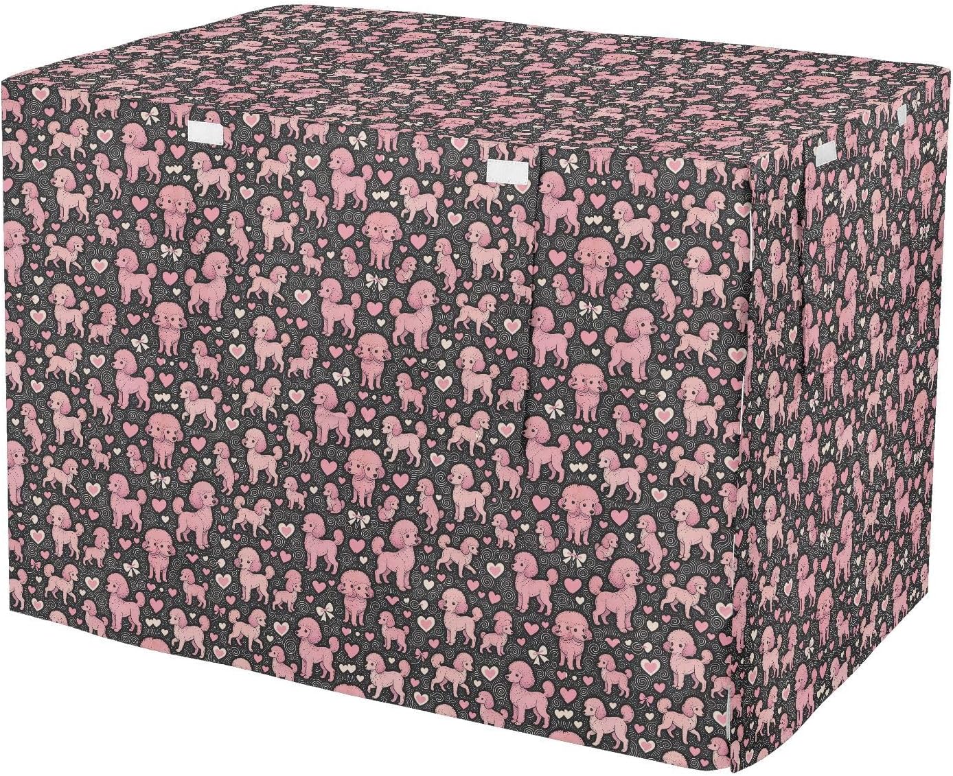 Pink Poodles and Bows Metal Dog Crate Cover Pet Wire Cage Cover Dog Crate Protector 42 Inch