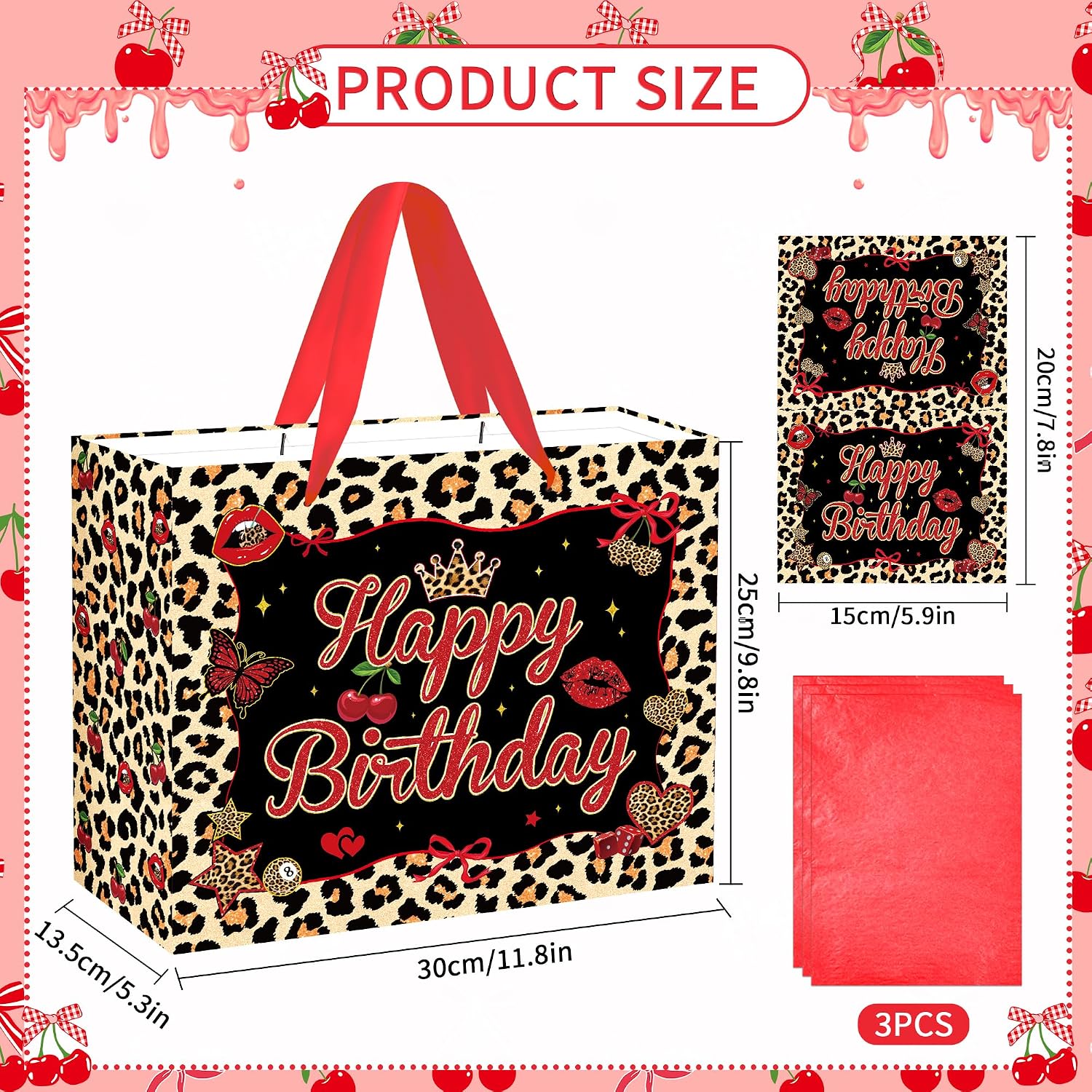 MOIZYNG Cheetah Print Birthday Gift Bags with Handles image 3
