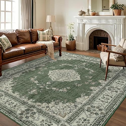 Miniatura 3 de Alfombra de área lavable de 10 x 14 alfombra oriental suave para sala de estar y dormitorio, no se desprende, alfombra delgada de pelo bajo para