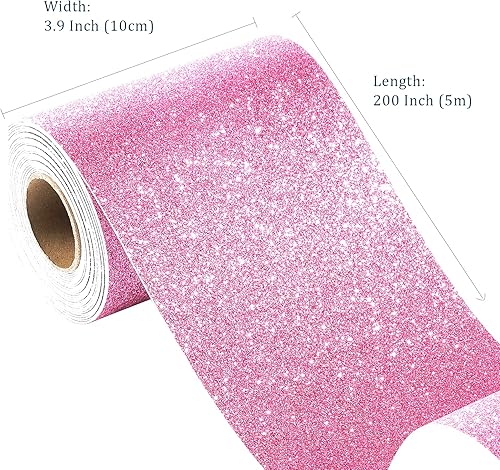 Miniatura 4 de FunStick Cartulina rosa con purpurina de 3.9 x 200 pulgadas, papel de cartulina rosa con purpurina para papel de manualidades, papel autoadhesivo