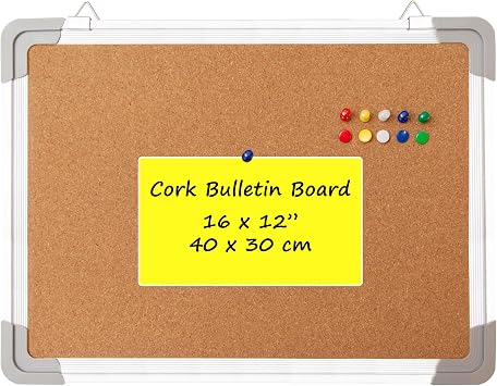 مجموعة لوحة الفلين للحائط - لوحة الإعلانات Corkboard مقاس 16 &times; 12 بوصة مع 10 مسامير إبهام - لوحة رسائل معلقة على الحائط الصغيرة منظم لوحة المسامير للمنزل والمكتب والمكتب والمكعب مقاس 16 &times; 12 بوصة