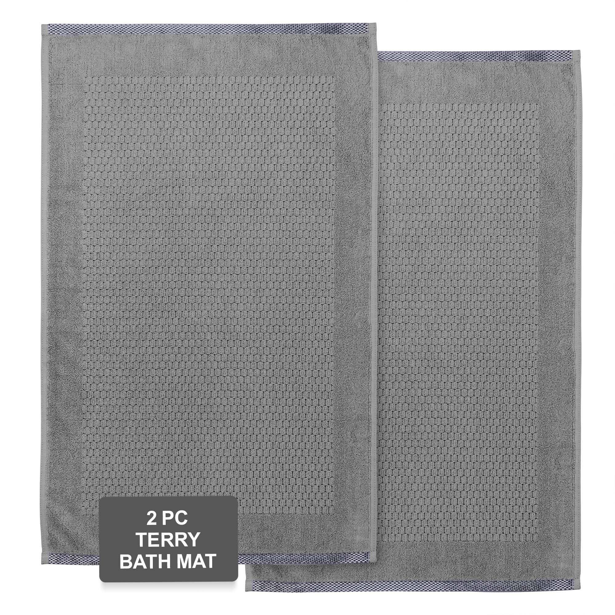 Weave Essentials Terry Bath Mat - 100% Combed Cotton, 50 x 80 cm Luxury Plush Premium Quality Quick Dry Bath Shower Matt, High Absorbent & Machine Washable Bathroom Mat | Pack of 2 (Grey)