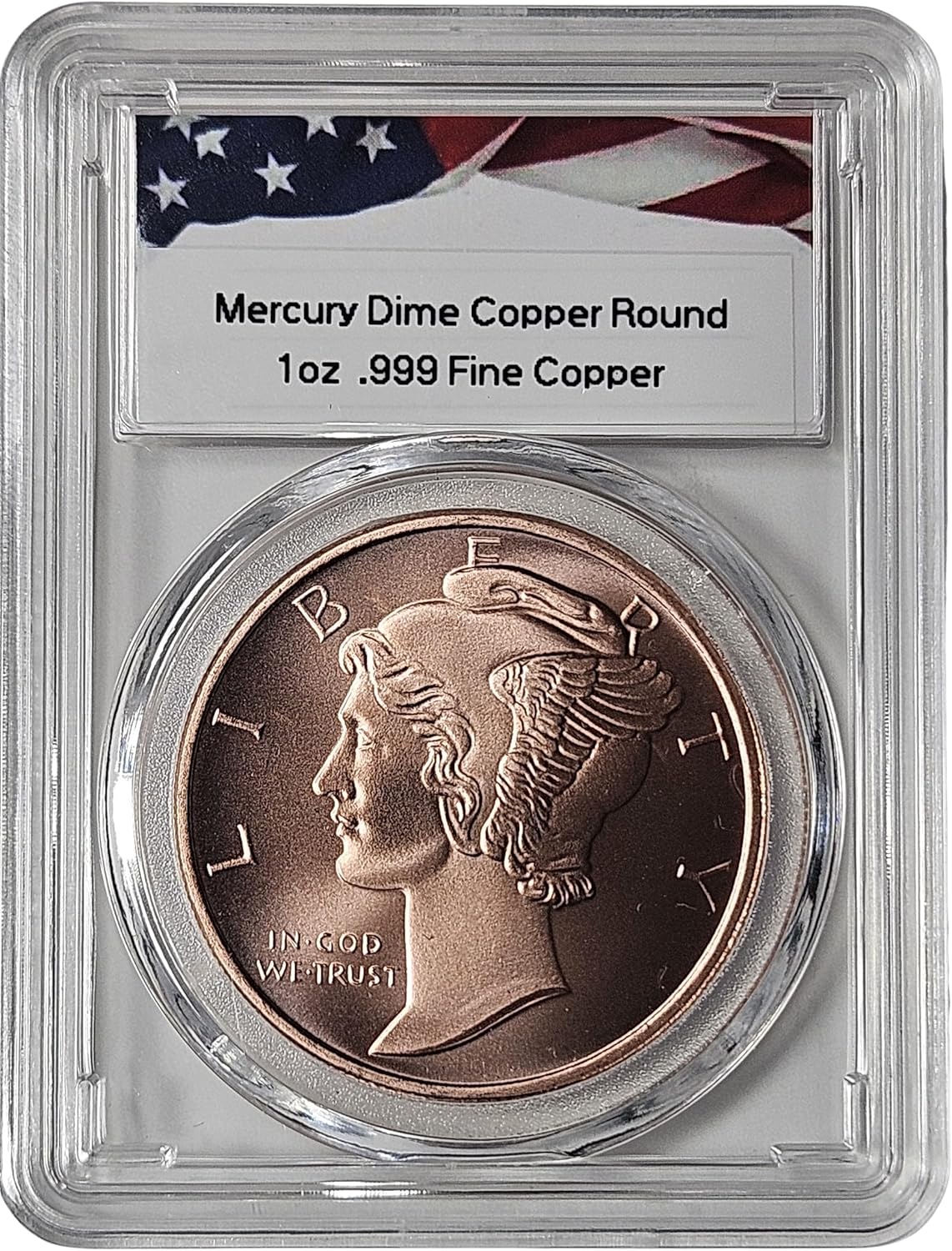 Mercury Dime 1 oz Pure .999 Copper Round in Protective Acrylic Slab