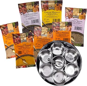 Offer Shop Indian Spices for Cooking with Stainless Steel Dabba with Clear Lid - 7 Authentic Kitchen Masala Powder | Perfect Cooking Gift