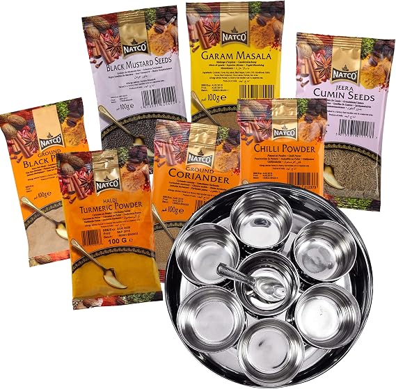 Offer Shop Indian Spices for Cooking with Stainless Steel Dabba with Clear Lid - 7 Authentic Kitchen Masala Powder | Perfect Cooking Gift