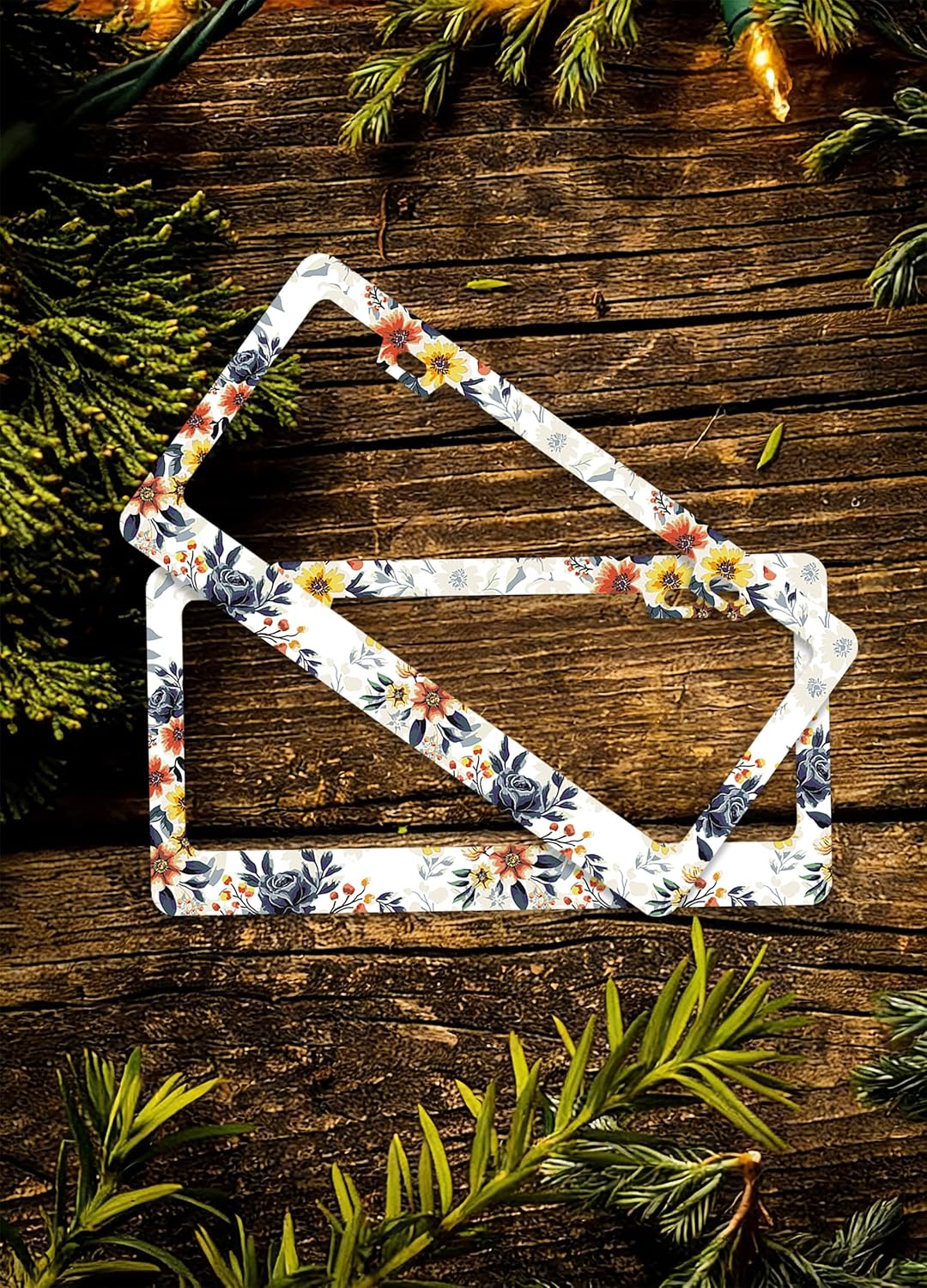 2 Pcs Colorful Floral Flowers License Plate Frames - 2 Holes Stainless Steel Metal Auto Car Accessories Decoration License Plate Frame Cover Size 6.3" x 12.2" Fit US Vehicles for Women Men Gift