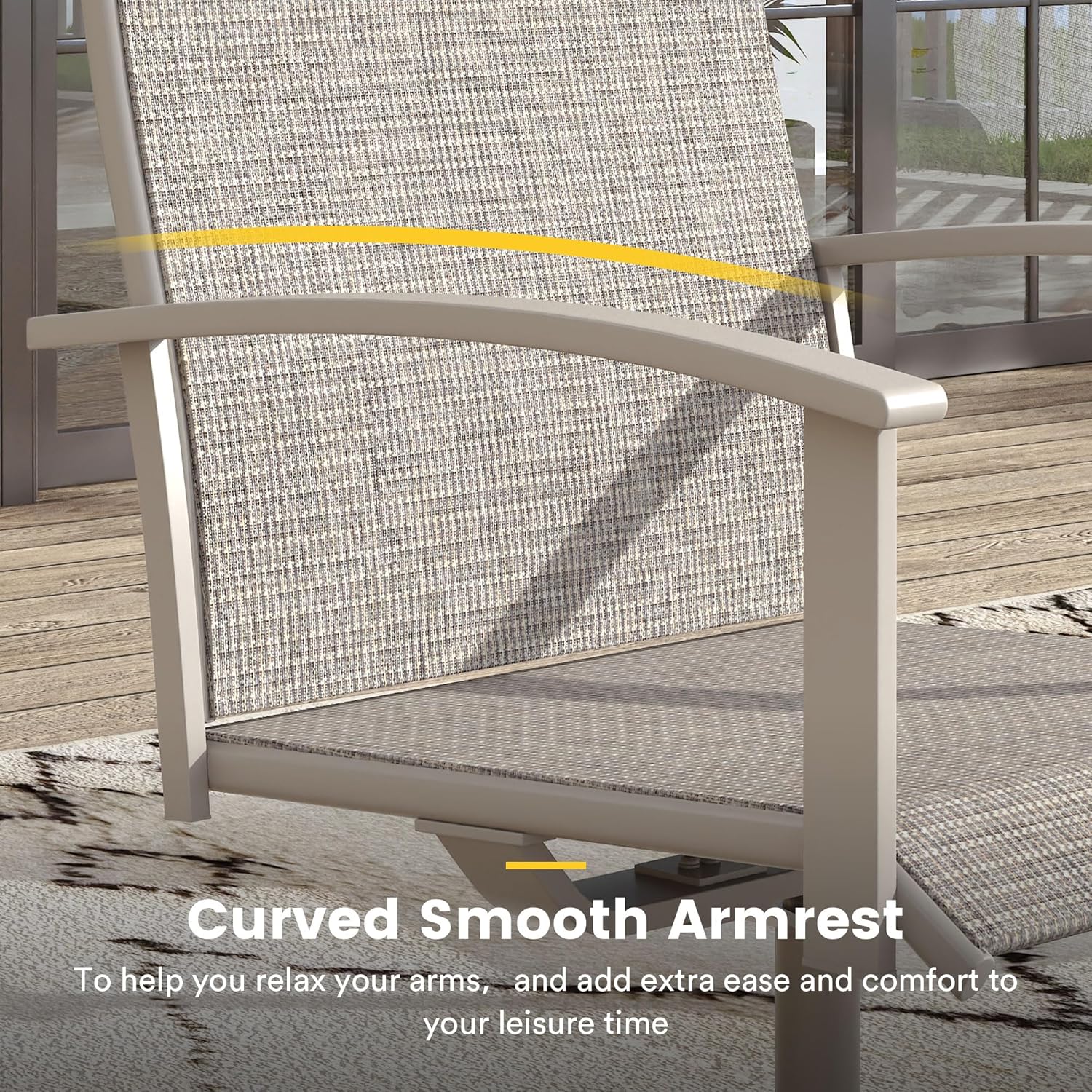 VICLLAX Swivel Patio Chairs Set of 4, High Back Textilene Patio Dining Chairs for Lawn Garden, Sandshell Color Fabric