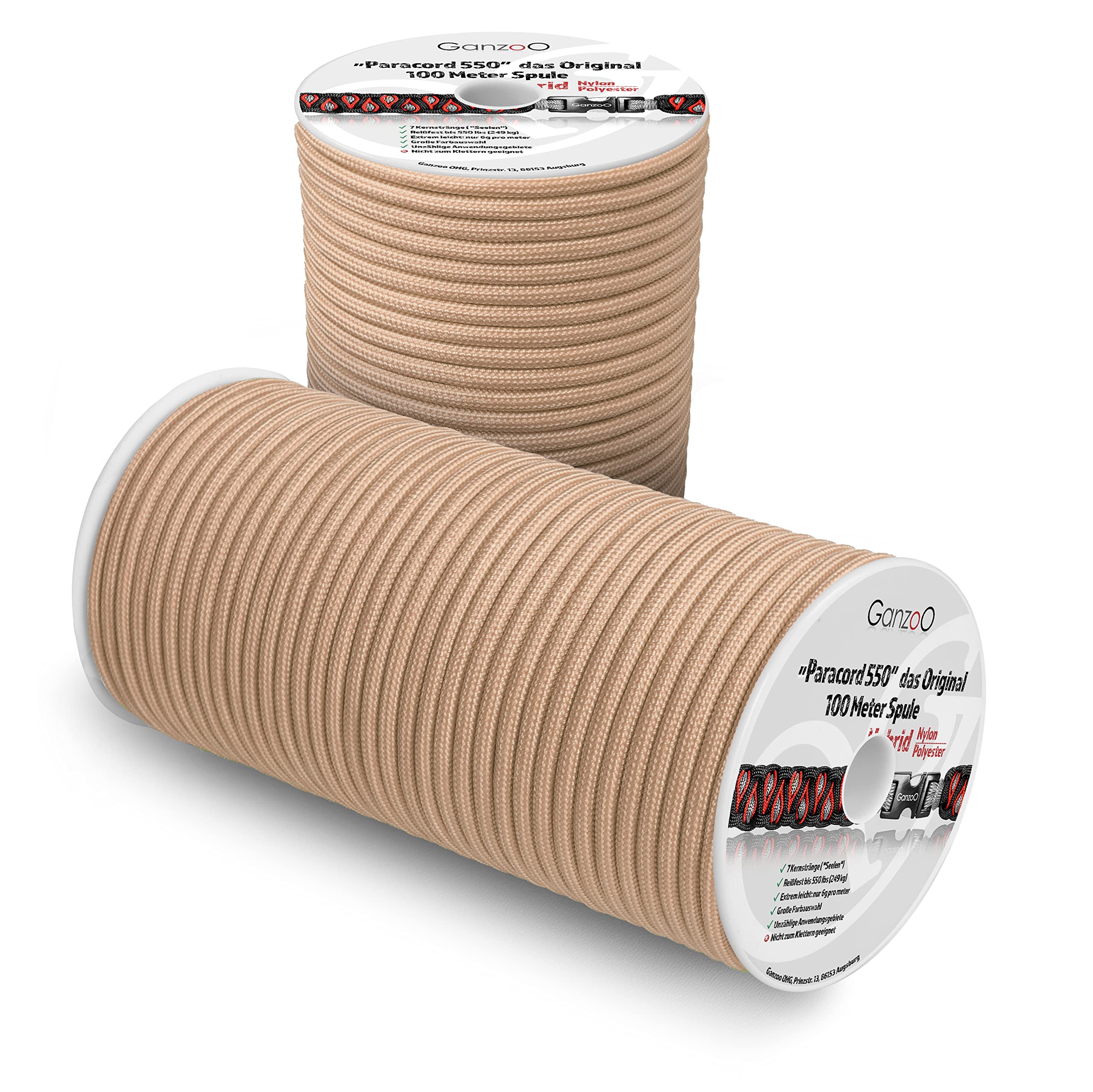 Ganzoo Paracorde 550, corde nylon polyester 4mm pour randonnée et camping