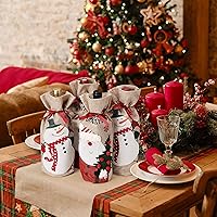 Vista 9 de Mr. Pen Bolsas de vino de Navidad, paquete de 4 fundas de arpillera para botellas de vino con cordón para vacaciones