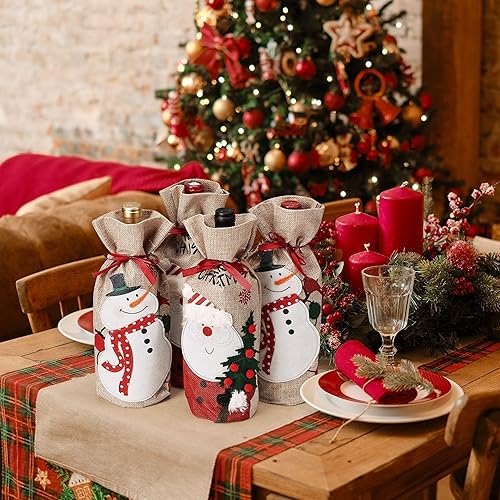 Miniatura 9 de Mr. Pen Bolsas de vino de Navidad, paquete de 4 fundas de arpillera para botellas de vino con cordón para vacaciones