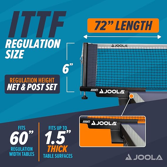 JOOLA Premium Avanti Table Tennis Net and Post Set - Portable and Easy Setup Ping Pong Screw On Clamp Net