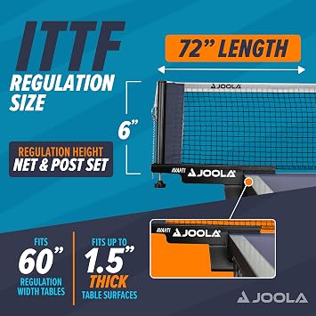 JOOLA Premium Avanti Table Tennis Net and Post Set - Portable and Easy Setup Ping Pong Screw On Clamp Net