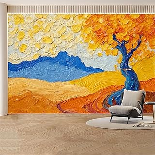 Custom Wall Mural Wallpaper Impressionist Tree Landscape Textured Oil Painting Style Bold Blue and Orange Strokes Removable SelfAdhesive Large Photo for Living Room,Bedroom,Office