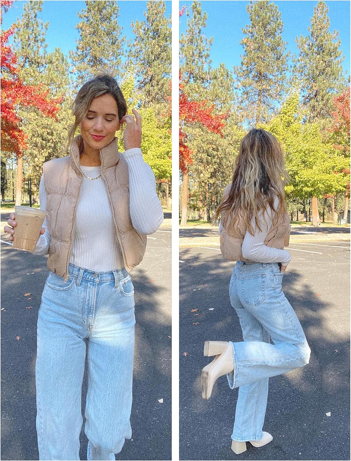 UANEO Womens Cropped Puffer Vest Zip Up Stand Collar Sleeveless Padded Cropped Vest - Image 7