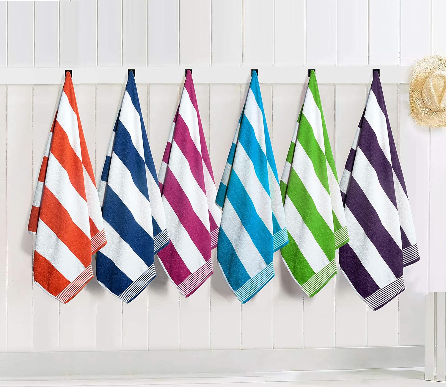 Terry Cabana Ultimate Stripe Beach Towel and Hotel Pool Towel (30 X 60 inches ) - 6 Pack (Purple, Royal Blue, Turquoise, Green, Orange, Pink) : Home & Kitchen