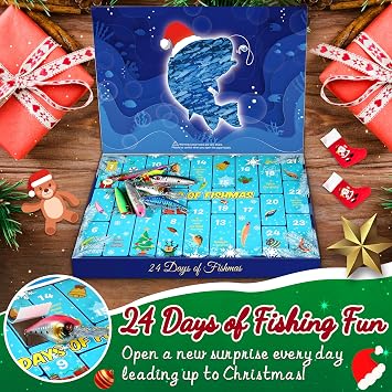 PLUSINNO Fishing Advent Calendar 2026 Adult, 24 Day Fishing Lures Gift | 24 Days Christmas Countdown Advent Calendar Filled with Fishing Lures & Tackle. Christmas Gift for Men, Teens, and Anglers
