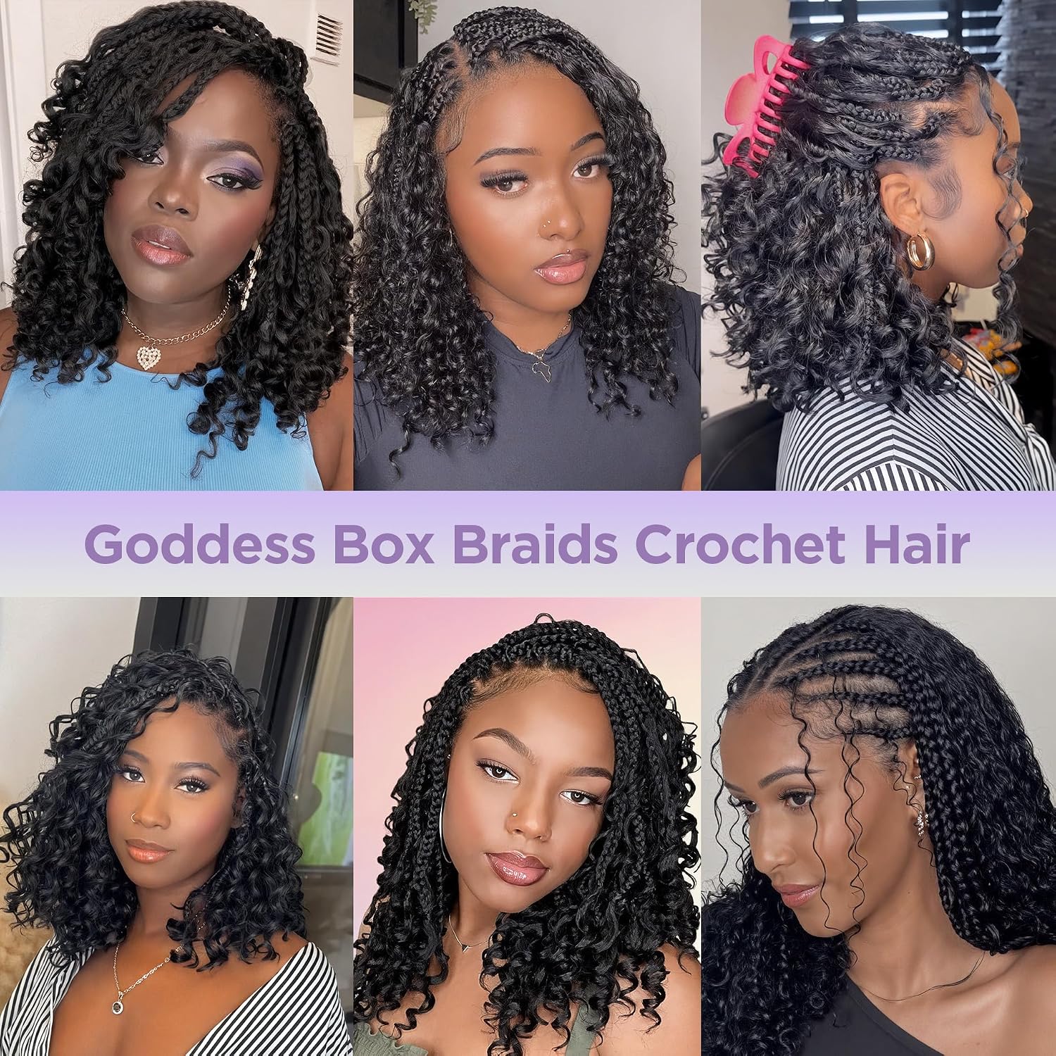 SALANNO Classic Goddess Box Braids Crochet Hair for Black Women - Synthetic Braid Extensions Boho Crochet Braids with Curly Ends(14inch, 8packs, 1B/Natural Black)