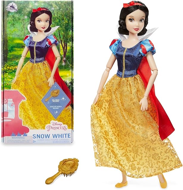 Disney Store Official Snow White Classic Doll for Kids, Snow White and the Seven Dwarfs, 29cm/11, Includes Brush with Moulded Details, Fully Posable Toy in Glittery Dress - Suitable for Ages 3+