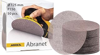 Mirka Abranet Schleifgitter Ø 125mm Klett/Korn P150 / 50 Stk / 5423205015 / Für alle 125mm Exzenterschleifer und Schleifmaschinen geeignet/zum Schleifen von Holz, Spachtel, Lack, Kunststoff
