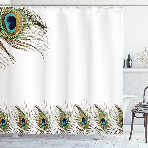 Miniatura 49 de Ambesonne Cortina de ducha hawaiana, diseño de hibisco hawaiano tropical, silueta de niña, tabla de surf, impresión de arte retro, juego de Fucsia