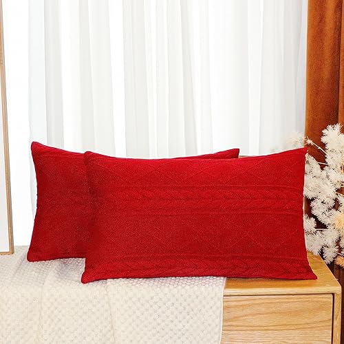 Miniatura 3 de Uhomy Paquete de 2 fundas de almohada decorativas rojas de Navidad de 12 x 20 pulgadas, fundas de cojín cuadradas suaves de lujo, decoración del