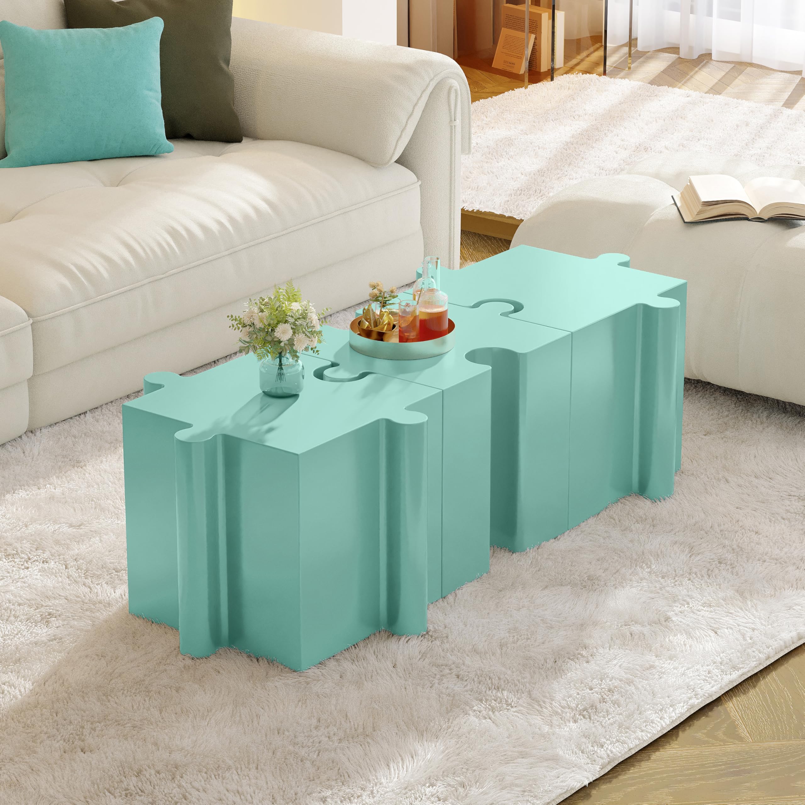Photo 1 of ****** MISSING 1 BOX OF 3******Christopher Knight Home Daton 3 Piece Interlocking Outdoor Side Table Set, Modular Lightweight Concrete Coffee Table, Convertible MGO End Table for Indoor&Outdoor, Creative Set Up, Mint Green