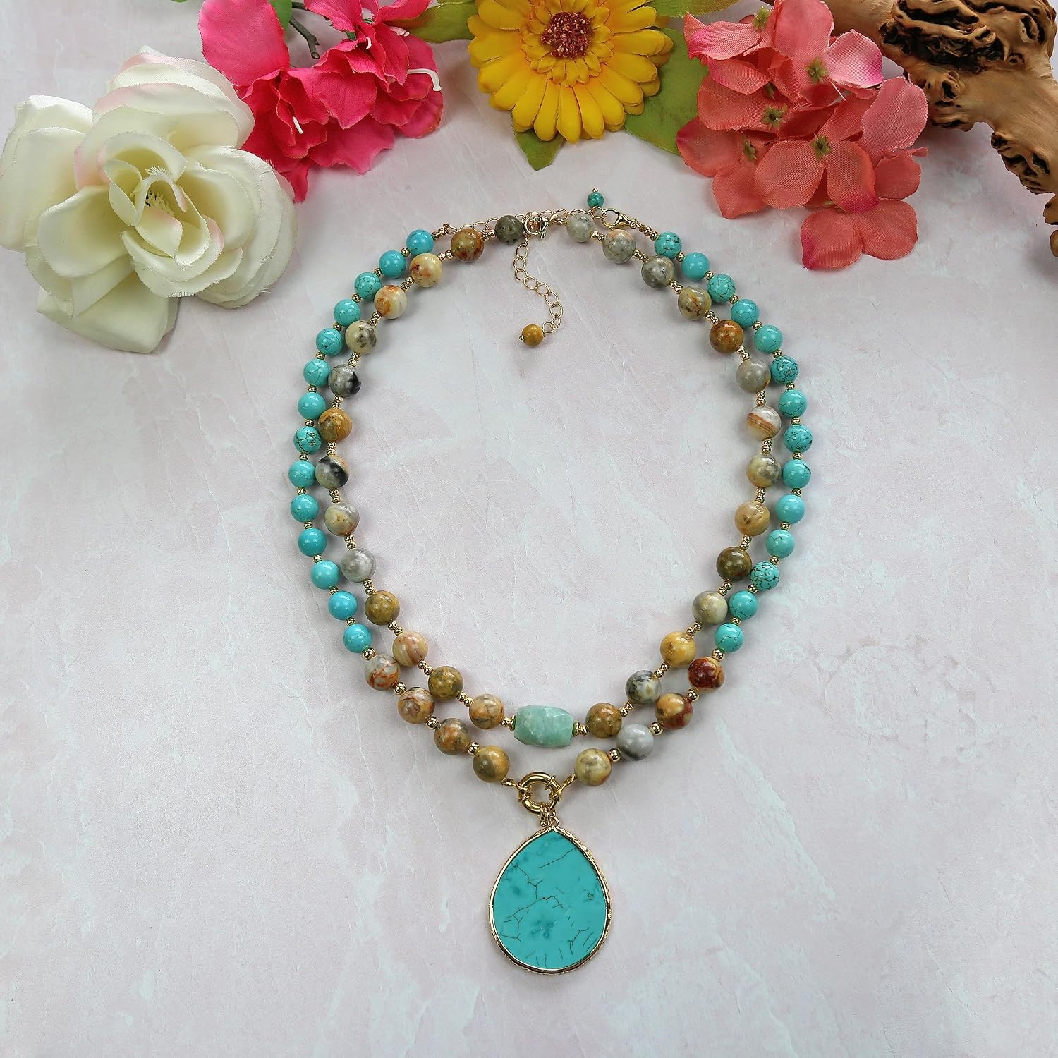 MGR MY GEMS ROCK! Multi-strand Stone Necklace, Beaded Handmade Necklaces, Necklaces for Women