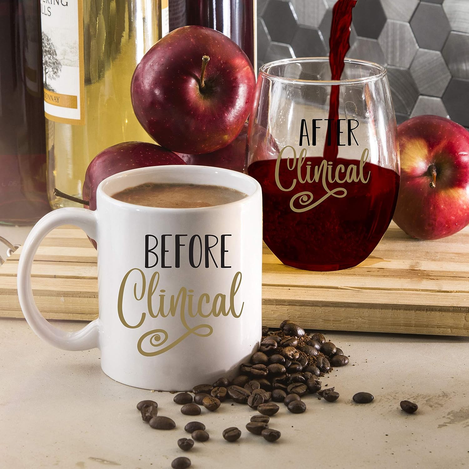 🔥 Crazy Deals Before Clinical, After Clinical 11 oz Coffee Mug and 15 oz Stemless Wine Glass Set - Unique Gift Idea for Dentist, Dental, Medical, Hygienist, Doctor, Physician, Nurse - Perfect Graduation Gifts …