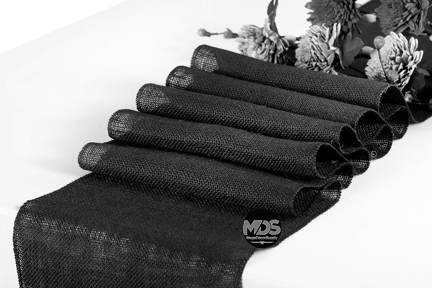 MDS 5 PCS 100% Natural Burlap Table Runners 12 x 72 Inch Rustic Farmhouse Country Vintage Boho Jute Runner for Wedding Home BBQ's Coffee Tea Party Dinning Table Decorations - Black