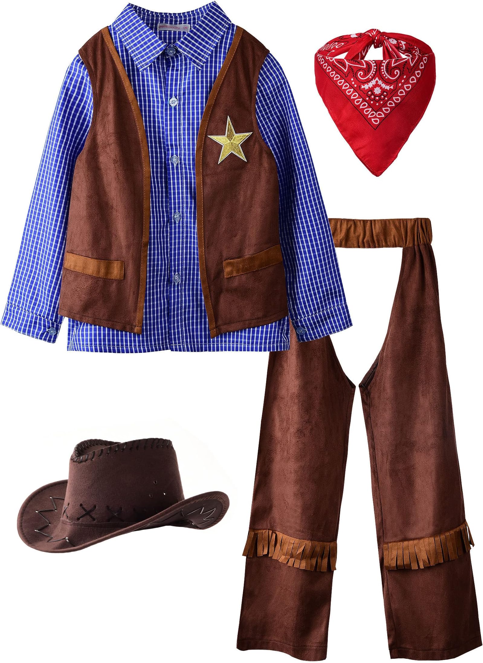 ReliBeauty Kids Cowboy Costume for Boys Cosplay Costumes Birthday Party Christmas Halloween Dress up Gift for Kids 4 Sets