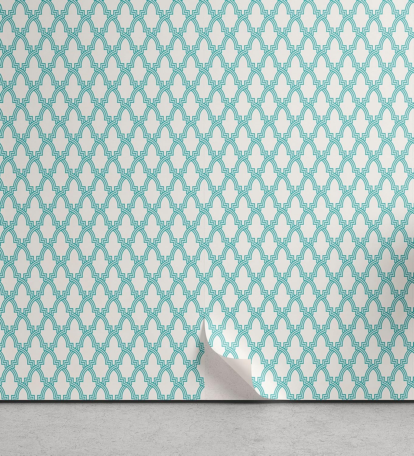 Ambesonne Ethnic Peel & Stick Wallpaper for Home, Moroccan Mosaic Tile Pattern Abstract Exotic Motifs Work of Art Illustration, Self-Adhesive Living Room Kitchen Accent, 13" x 36", Turquoise