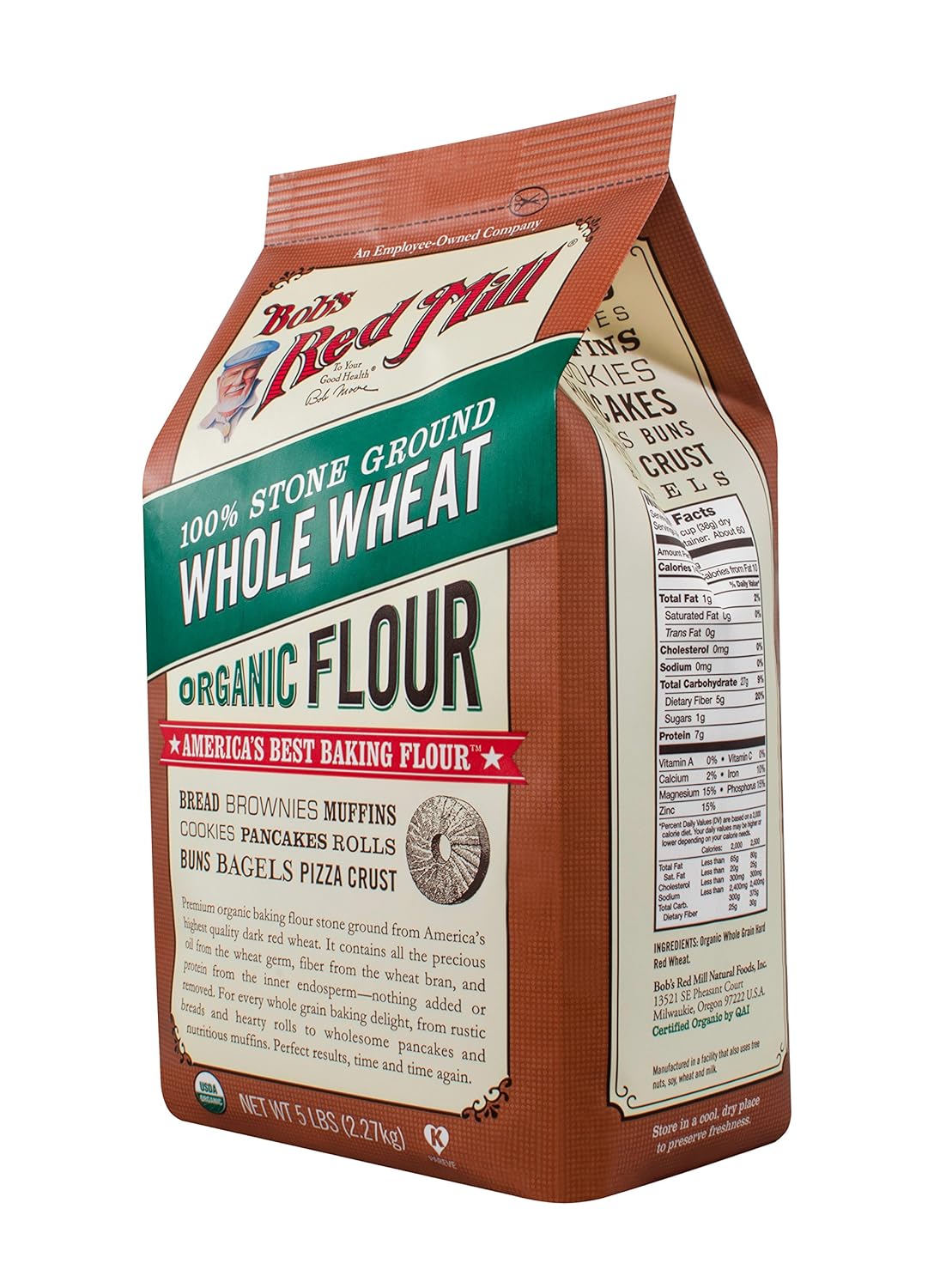 Bob's Red Mill Organic Whole Wheat Flour, 5 lb (Pack of 4)