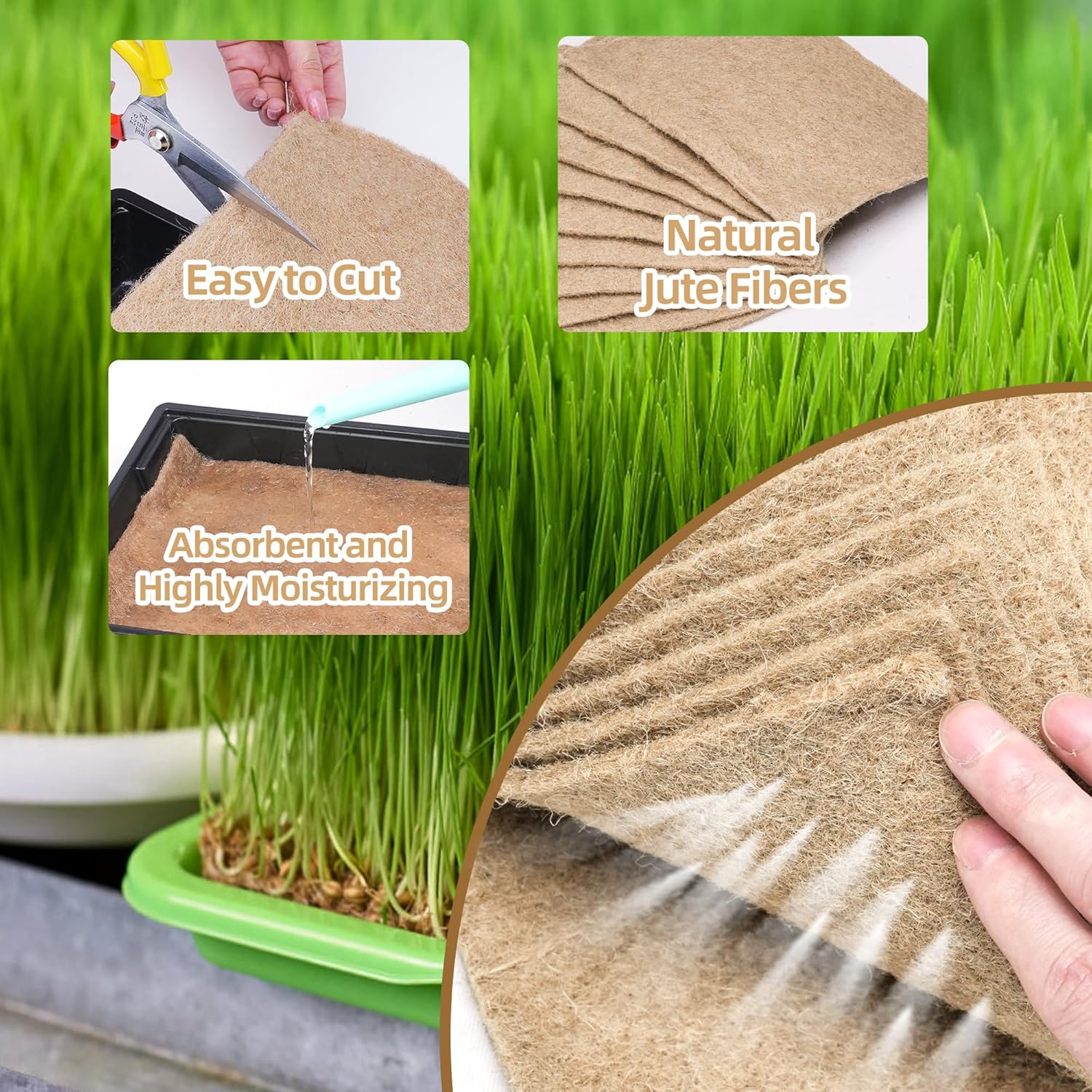 10 Pack Jute Grow Mat for Microgreens, 10" X 20" Hydroponic Grow Pads for Growing Tray Sprouting Trays Jute Fiber Seed Starter Planting for Micro Greens & Wheatgrass
