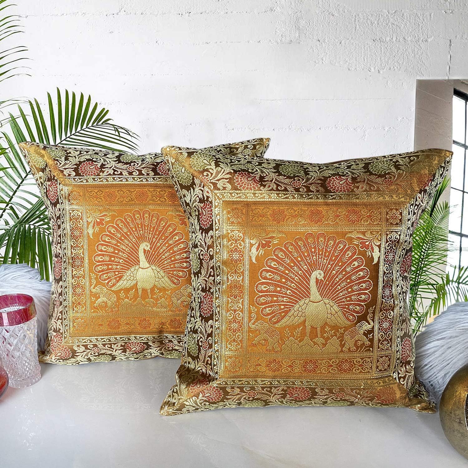 Throw Pillow for Bed Couch Sofa Handmade Home Living Room Wedding Gift for Relatives Cushion Cover Set of 2Pcs (16x16 Inch(