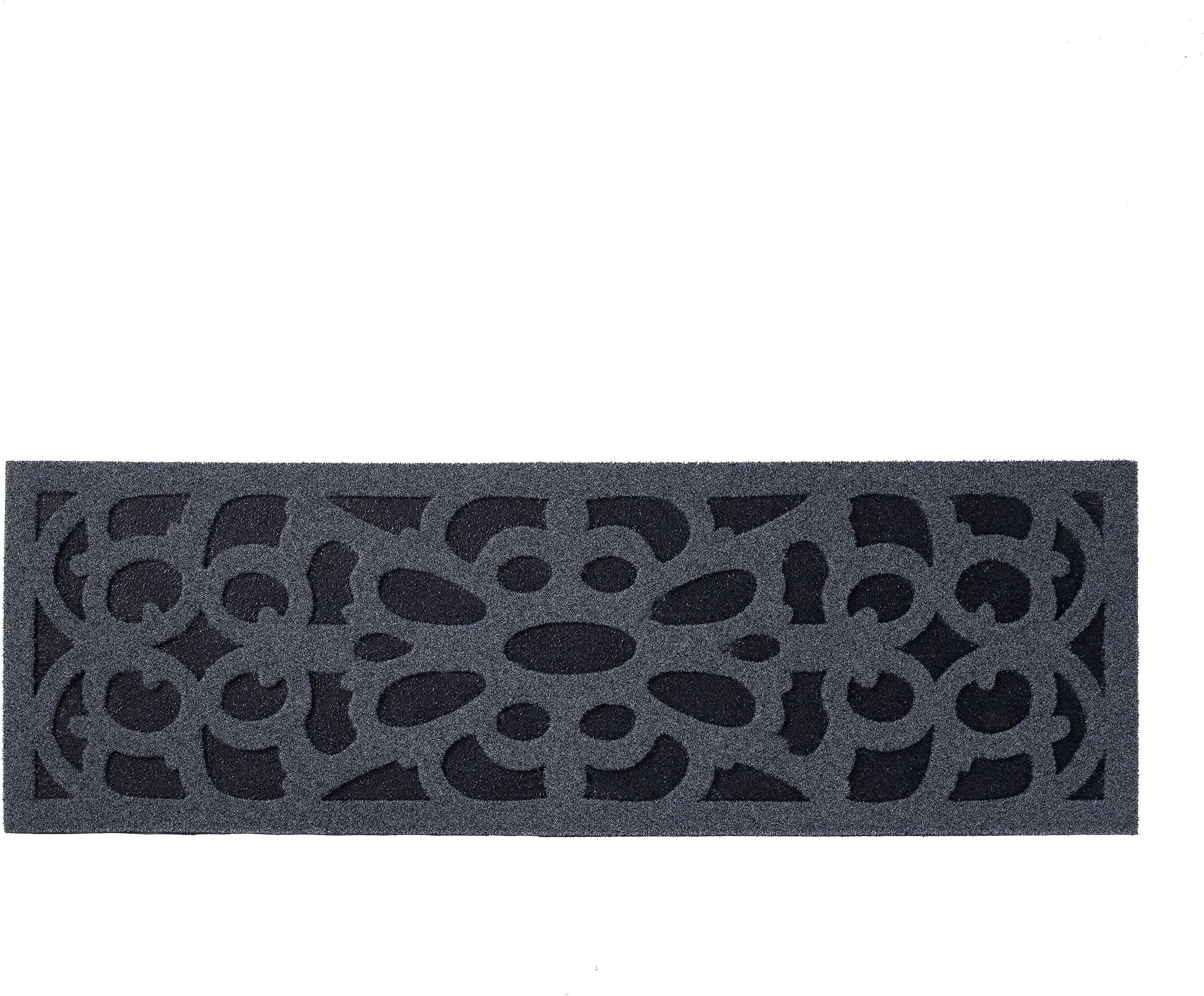Rubber Door Mat, Non-Slip Heavy Duty Doormat Sheltered Indoor Anti-Fatigue Easy Boot Scraper Eco-Friendly Victorian Style Indoor Entrance Mat Watertight - (Grey, Narrow, 75 x 25cm)