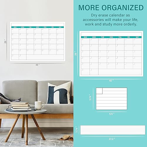 Miniatura 4 de Calendario de pared grande de borrado en seco, calendario grande de borrado en seco para pared, calendario de pared de 27.5 x 40 pulgadas (abierto),