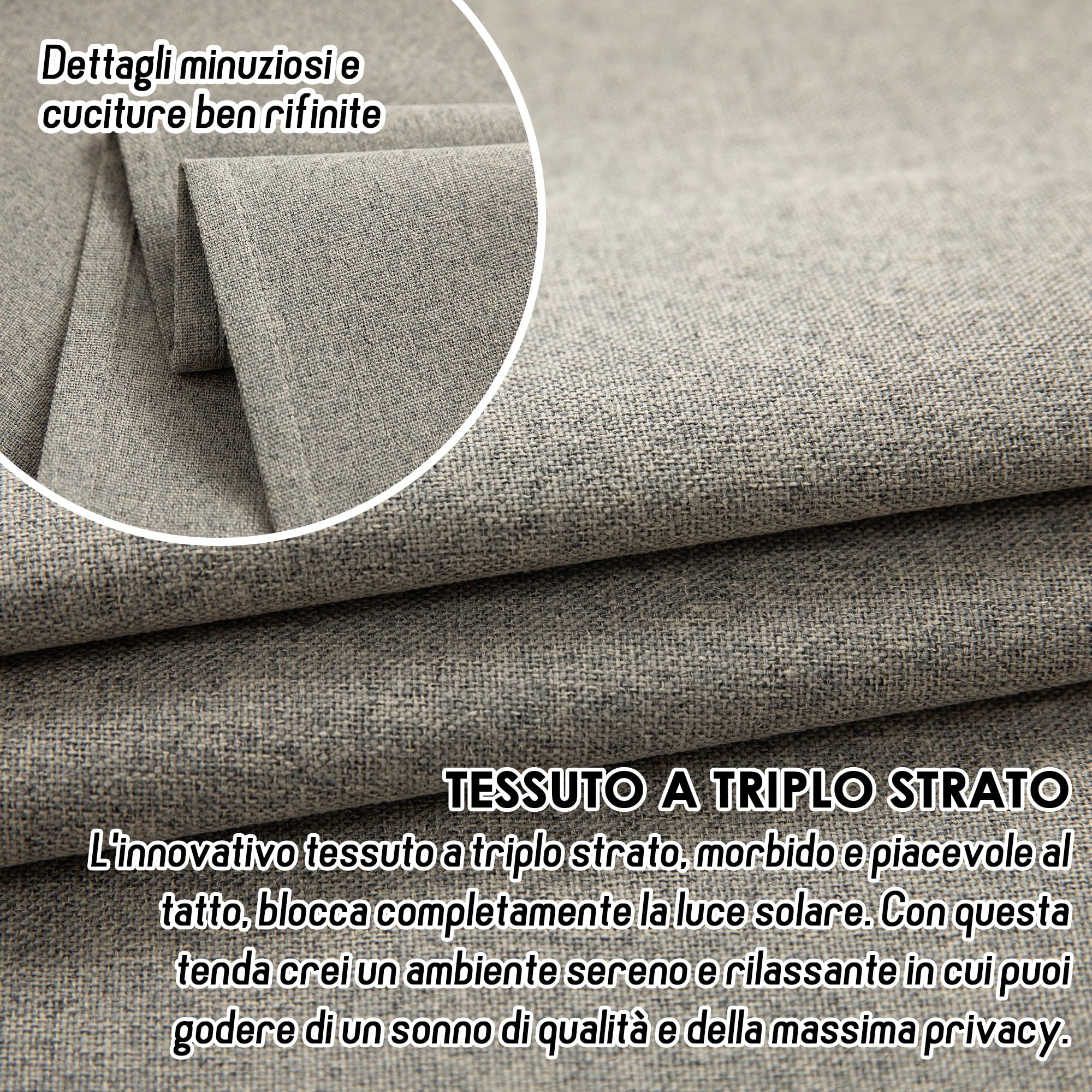 GIRASOLE HOME Coppia Tende Barbados Termiche 100% Oscuranti 2 Pannelli da 140x260cm con Occhielli, Tortora