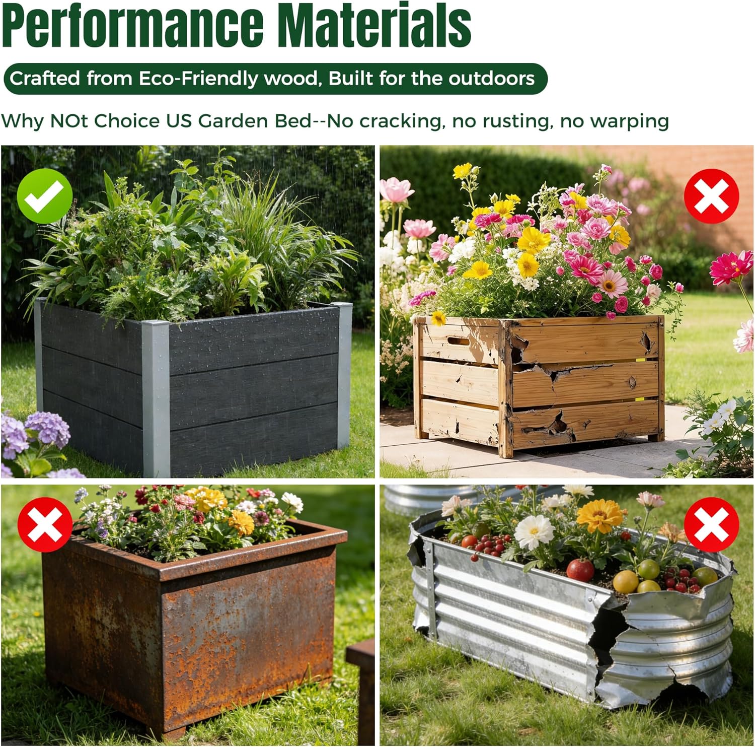 Modern Metal Planter Box 27" L x 27" W x 17" H, Large Square Planter Box with Drainage Bottom, Morden Design Outdoor & Indoor Flower Planter for Balcony, Patio, Yard
