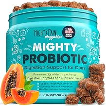 Mighty Paw Waggables Probiotic Chews for Dogs Made in USA | Dog Probiotics & Digestive Enzymes. Bacon Flavor Probiotic for Dogs Digestive Health. Prebiotics, Probiotics for Dog Gut Health 120 Ct